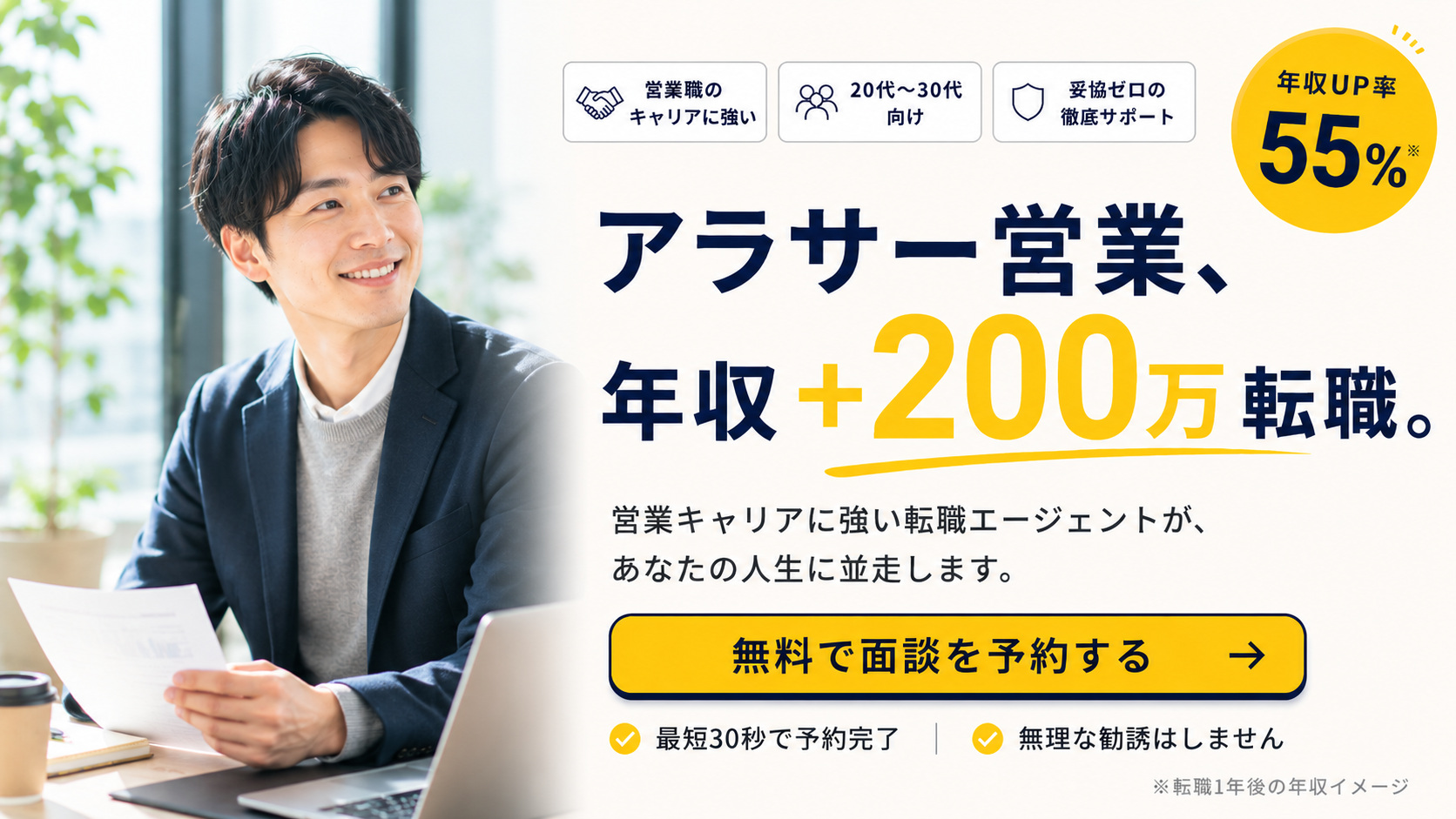 営業職、年収+200万転職